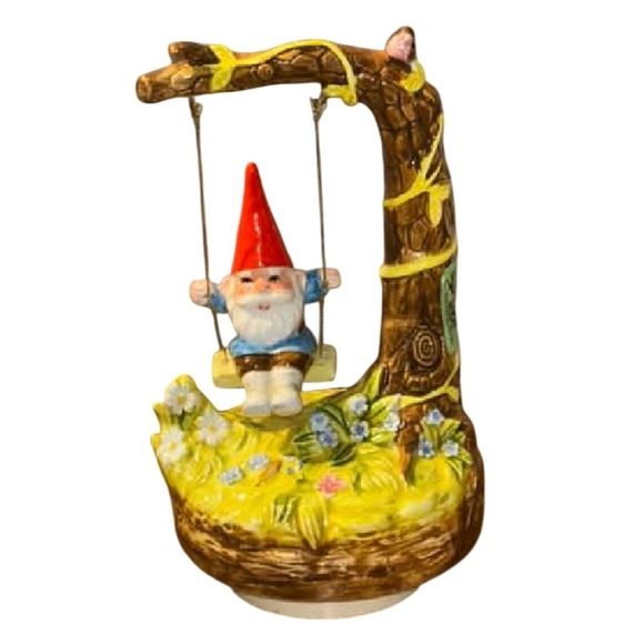 Vintage 1979 Gorham Gnome On A Swing Tree Music Box Figurine UNIEBOEK BV - Picture 1 of 11